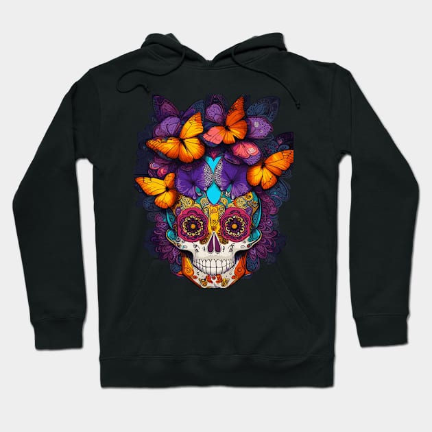 Sugar Skull of Butterflies Hoodie by RoxanneG